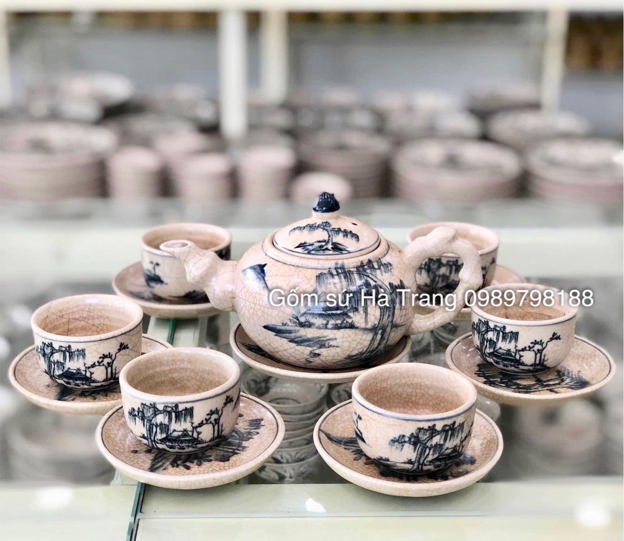 Bộ ấm chén men rạn gốm sứ Bát Tràng cao cấp