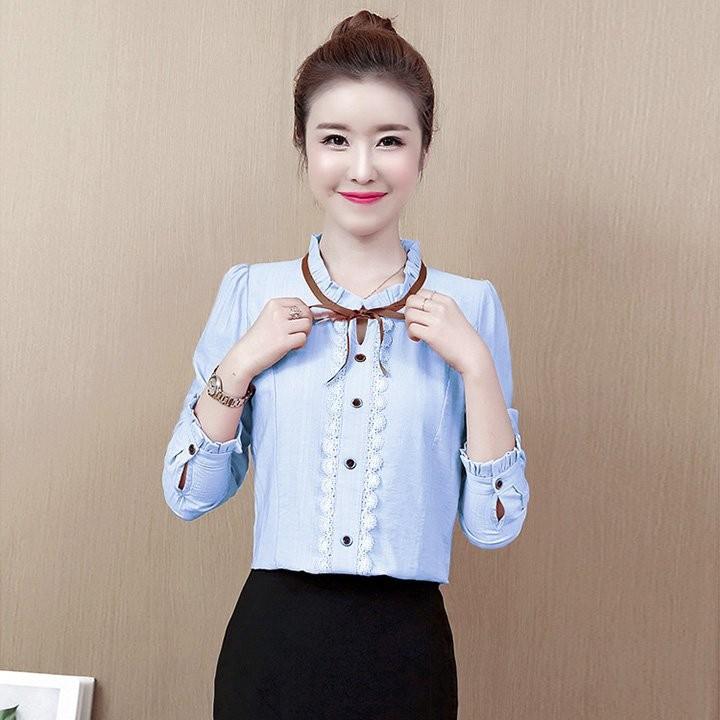 Áo sơ mi cổ bèo thắt nơ cổ SM725