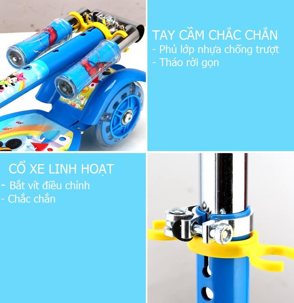 Xe scooter trẻ em, xe trượt 3 bánh mua ngay xe trượt scooter 3 bánh cho trẻ em có đèn led kèm chuông có thể điều chỉnh độ cao an toàn, chất lượng