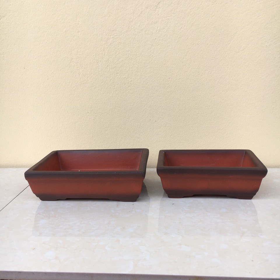 Bộ 2 Chậu bonsai Chữ nhật mini đất nung gốm Bát tràng 2 size BM-35