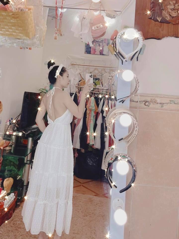 Đầm maxi cổ yếm hở lưng dáng dài + Ảnh thật