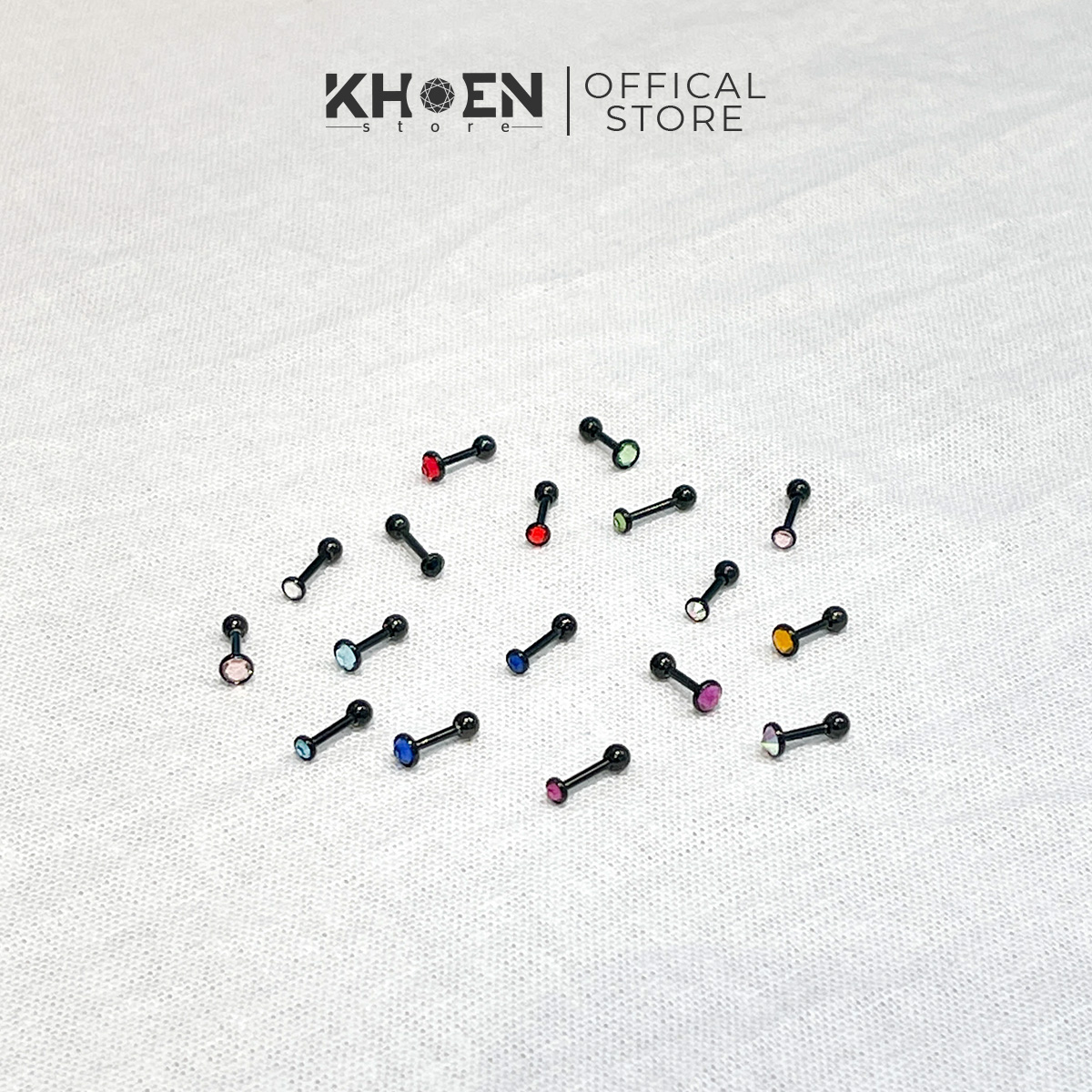 (1 Chiếc) Khuyên tai nút đá nhiều màu thân đen 3mm và 4mm - Khoen Store - Khuyên thép không gỉ, không gây dị ứng