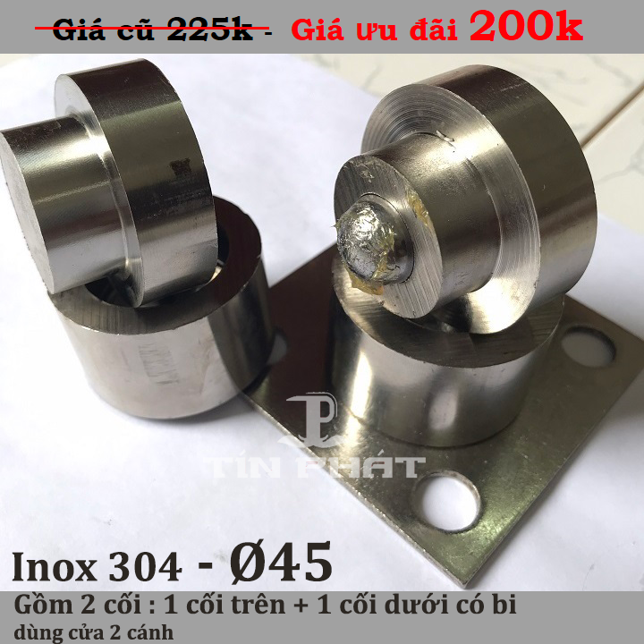 Bộ 2 bản lề cối xoay cửa cổng chịu lực - Chất liệu Inox 304 - Ø45 - Dùng cho cửa 1 cánh