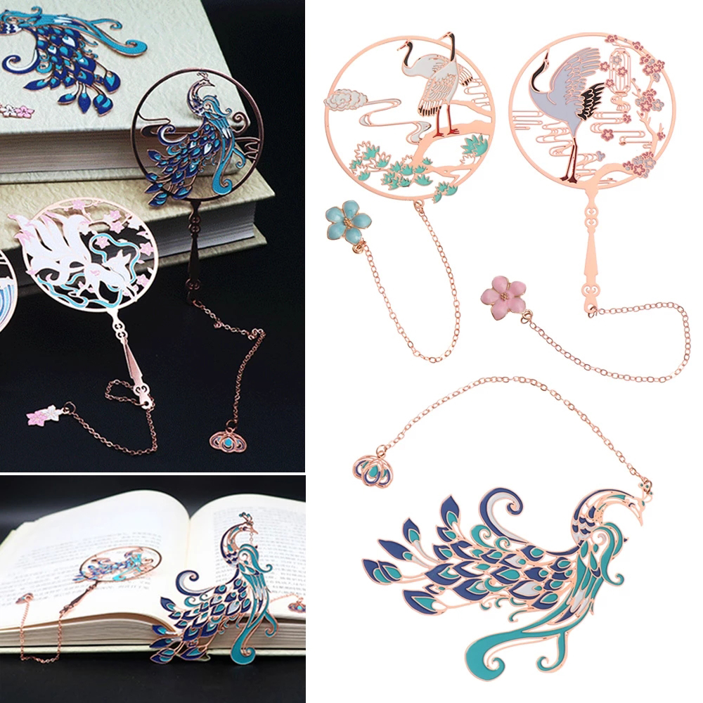 MMLUCK Vintage Hollowed Pagination Mark Stationery Book Clip Chinese Style Brass Bookmark Folding Fan Design