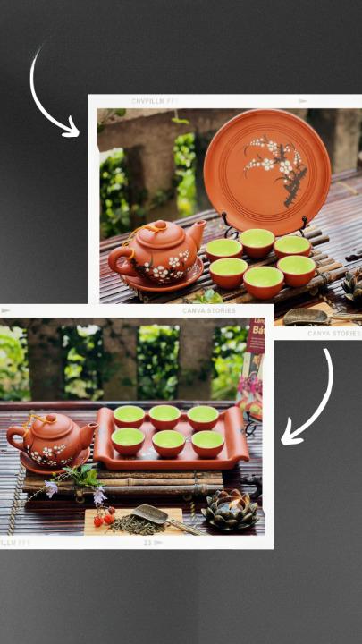 Bộ ấm chén gốm đất đỏ tử sa hoa mai - Gốm Sứ Bát Tràng