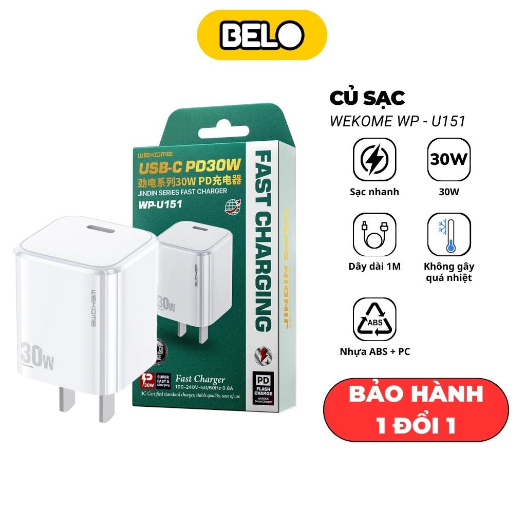 Củ sạc nhanh cốc sạc nhanh Wekome WP-U151 PD 30W hỗ trợ sạc nhanh cho điện thoại - Belo