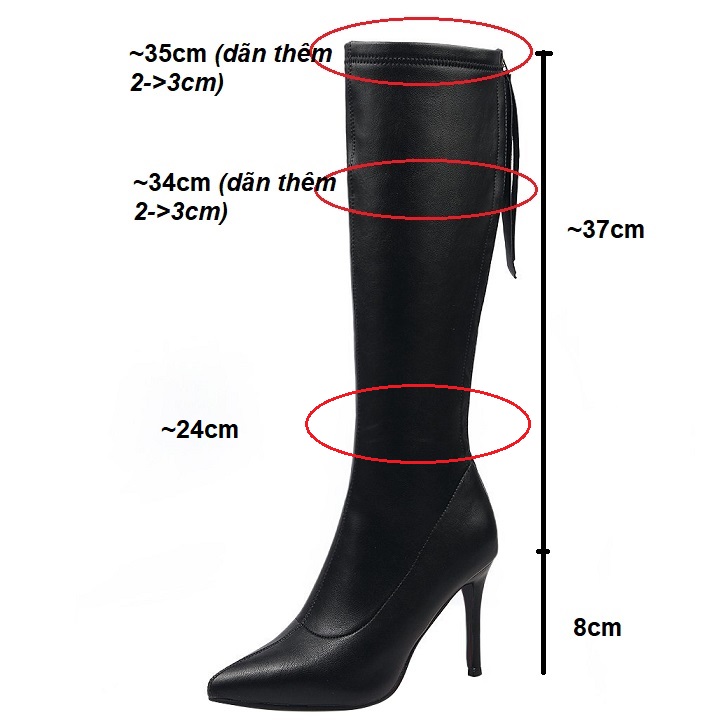 Giày boot cao gót ngang gối da trơn gót nhọn 8 phân S205