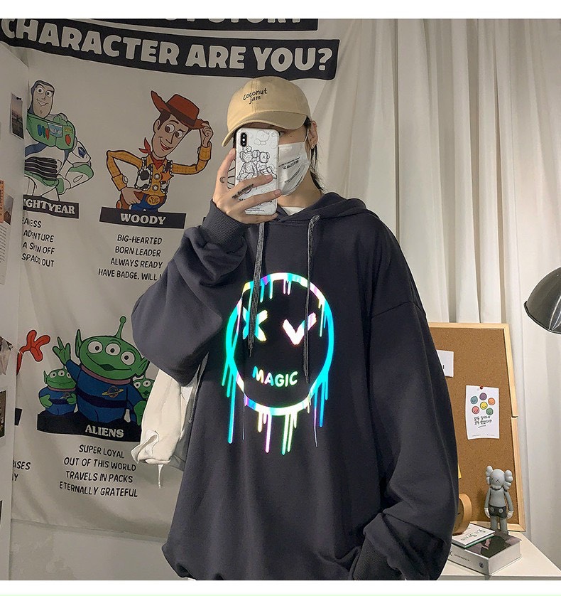 Áo hoodies nỉ mặt cười MAGIC phản quang tp090