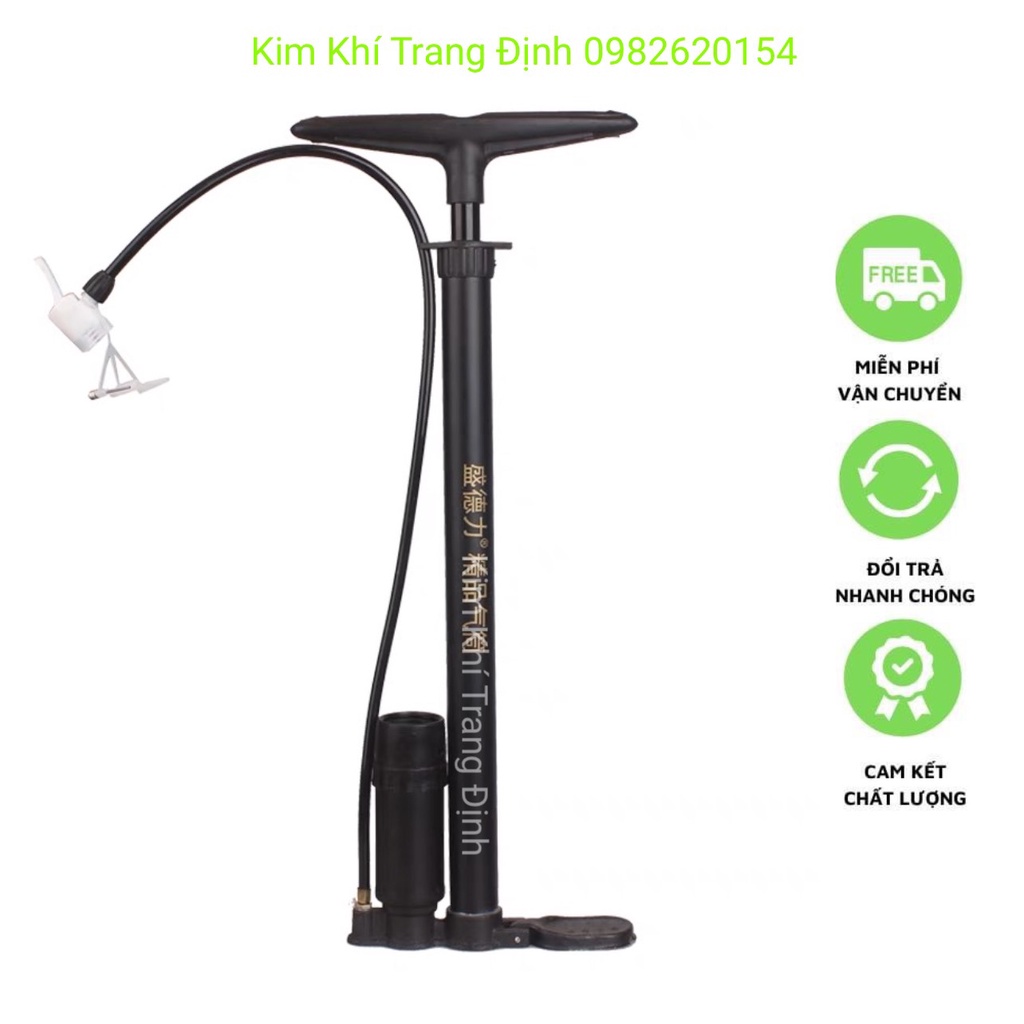 Bơm xe đạp, xe máy có bình hơi trợ lực màu đen thân thép siêu cứng