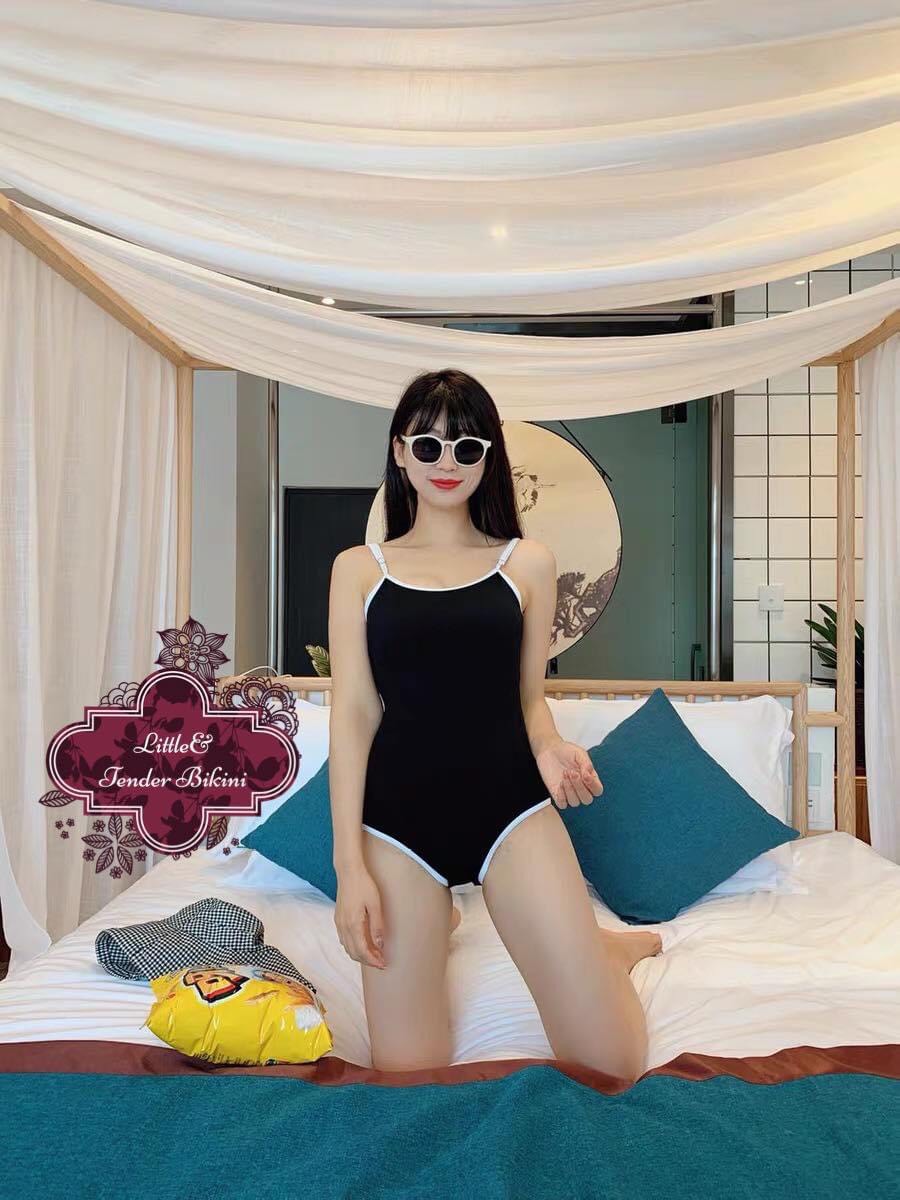 [Kèm feedback của khách] Bikini đen 1 mảnh phối viền trắng tinh tế