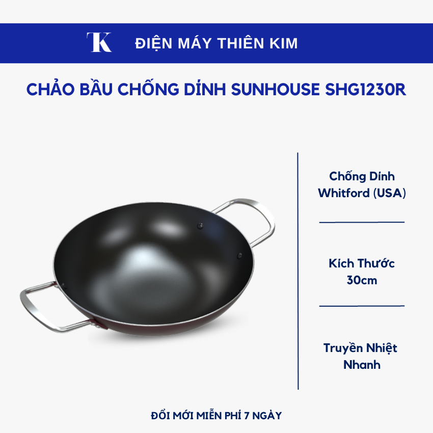 Chảo bầu chống dính Sunhouse SHG1230R 30cm - chảo chống dính