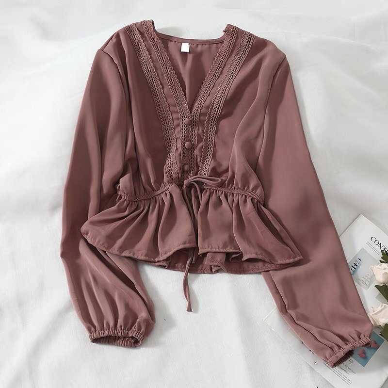 Áo voan phối ren thắt nơ eo thời trang TTSA0063(TTS0030)