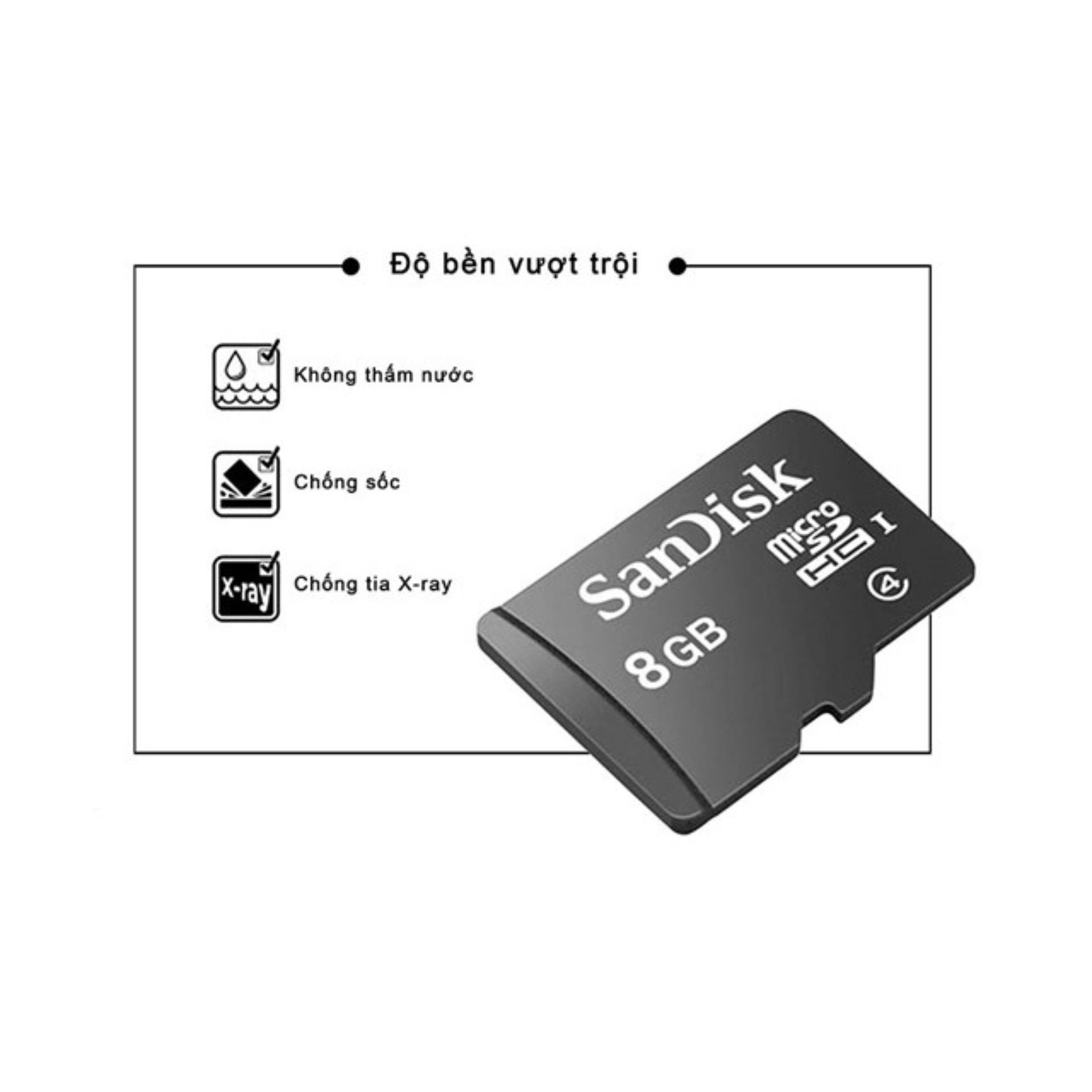 Thẻ nhớ MicroSDHC Sandisk 8GB Class 4 + Tặng 01 adapter microSD - Nhat Tin Authorised Store