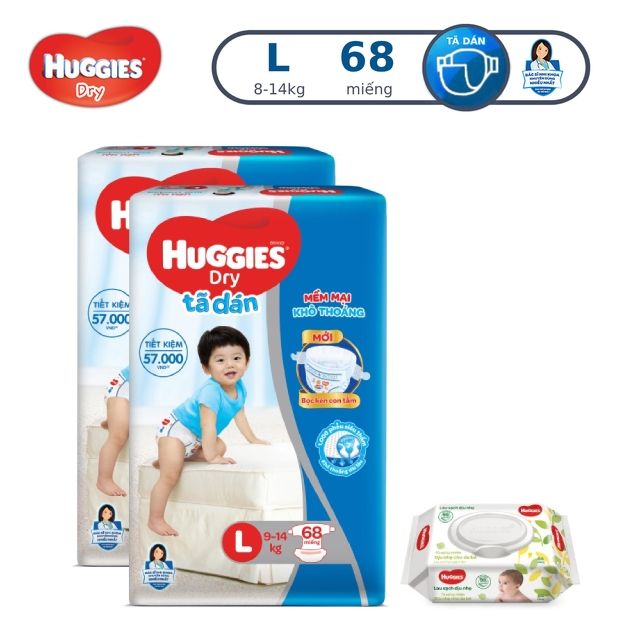 combo 2 dán Huggies Dry Super Jumbo M76/L68/
