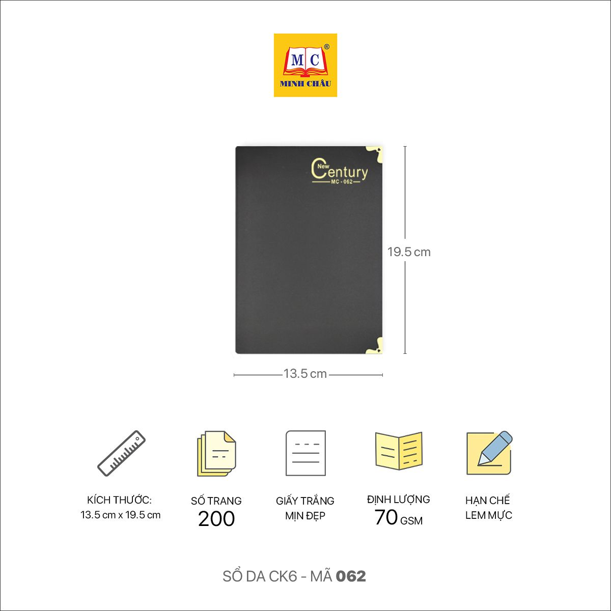 Sổ Da Minh Châu CK6 nẹp góc đồng, cứng cáp, chắc chắn
