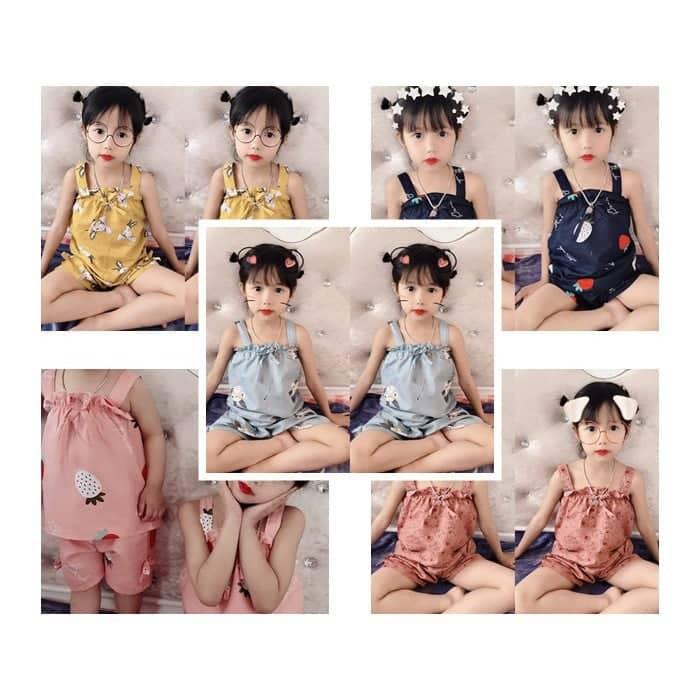 Bộ quần áo bé gái, đồ bộ bé gái kate lụa kiểu 2 dây có nơ xinh cho bé từ 6kg đến 16kg Chuột Lắc Store