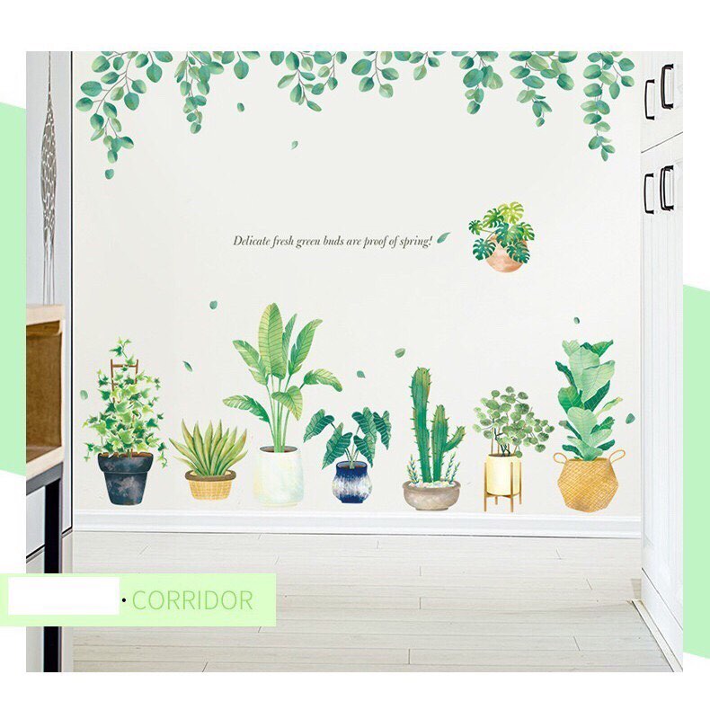 decal dán tường mẫu Hàn Quốc mẫu chậu cây kết hợp lá