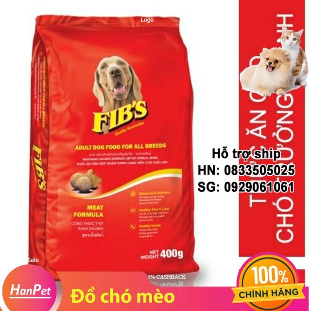 Hanpet - Fib's 400g Thức ăn cho chó lớn vị thịt bò - Thức ăn cho mọi loại chó trươ-ng tha-nh