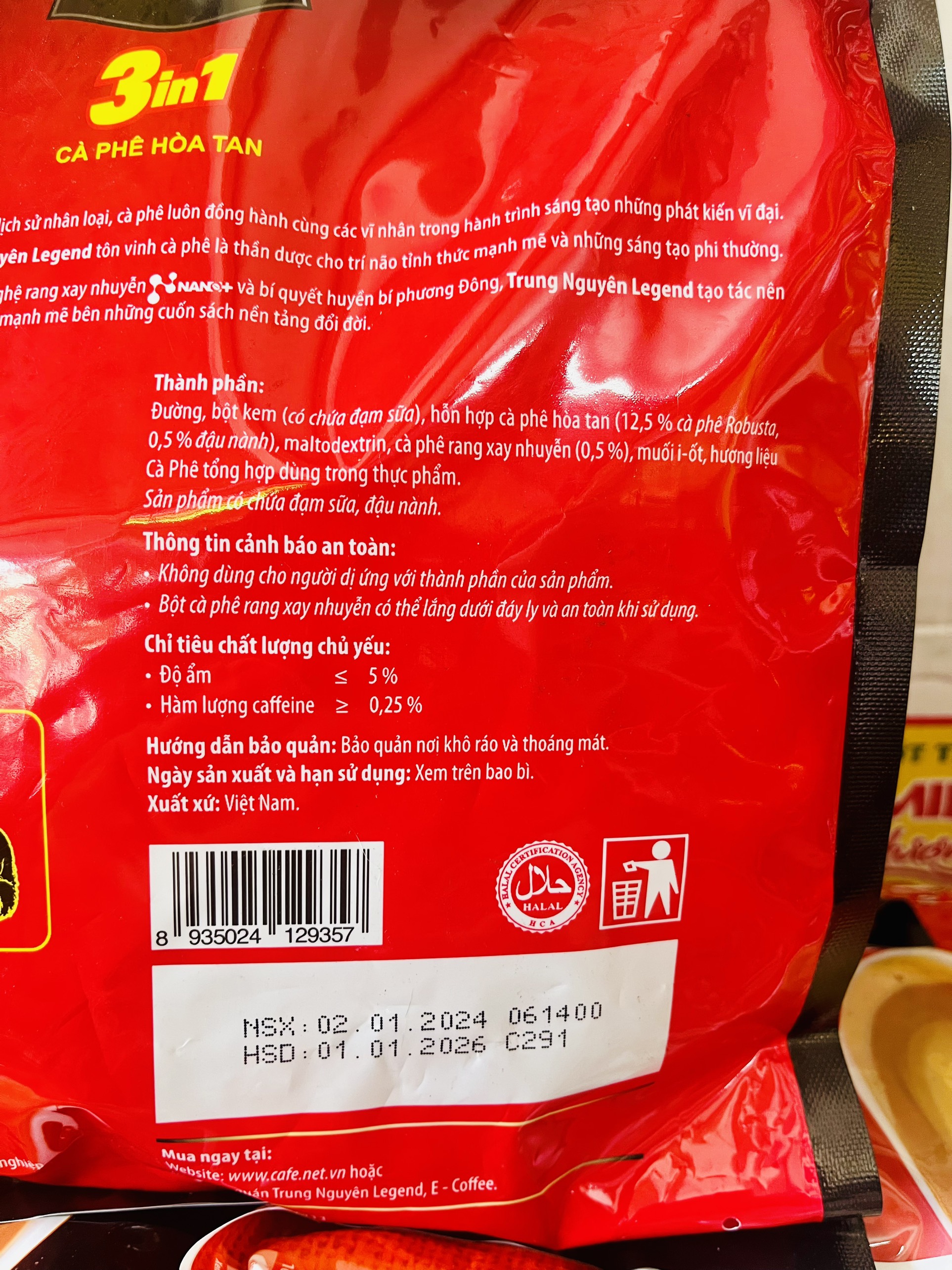 Cà phê sữa 3in1 G7 - Cà phê Trung Nguyên túi (50 gói vuông x 16g)