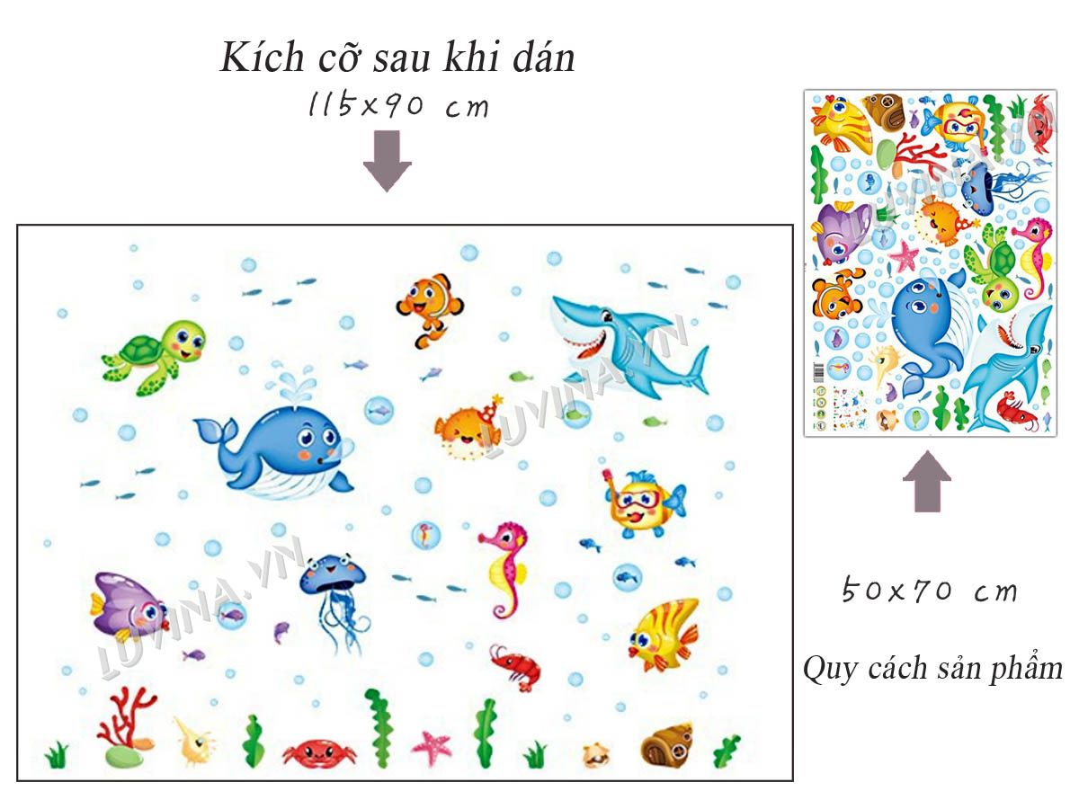 [HCM]DECAL DÁN TƯỜNG COMBO CÁ XINH 2