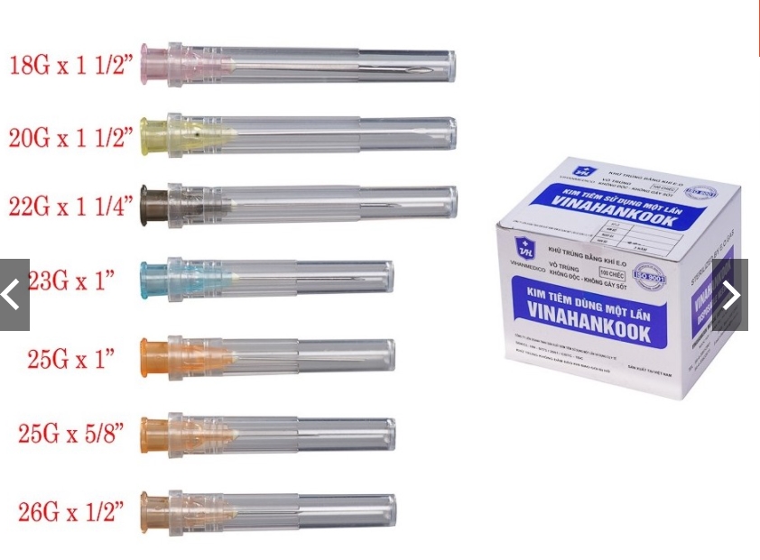 [HCM]Đầu kim tiêm Vinahankook các số từ 18G đến 26G hộp 100 cái