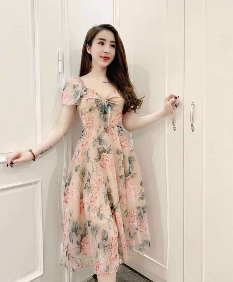 Đầm Lụa In Hoa