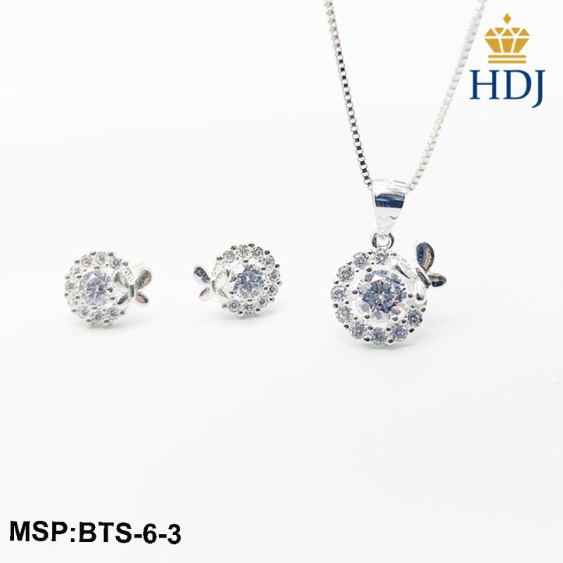 Combo dây chuyền và bông tai bạc Ý 925 Hình Cánh bướm mùa xuân sang trọng trang sức cao cấp HDJ mã BTS-6-3
