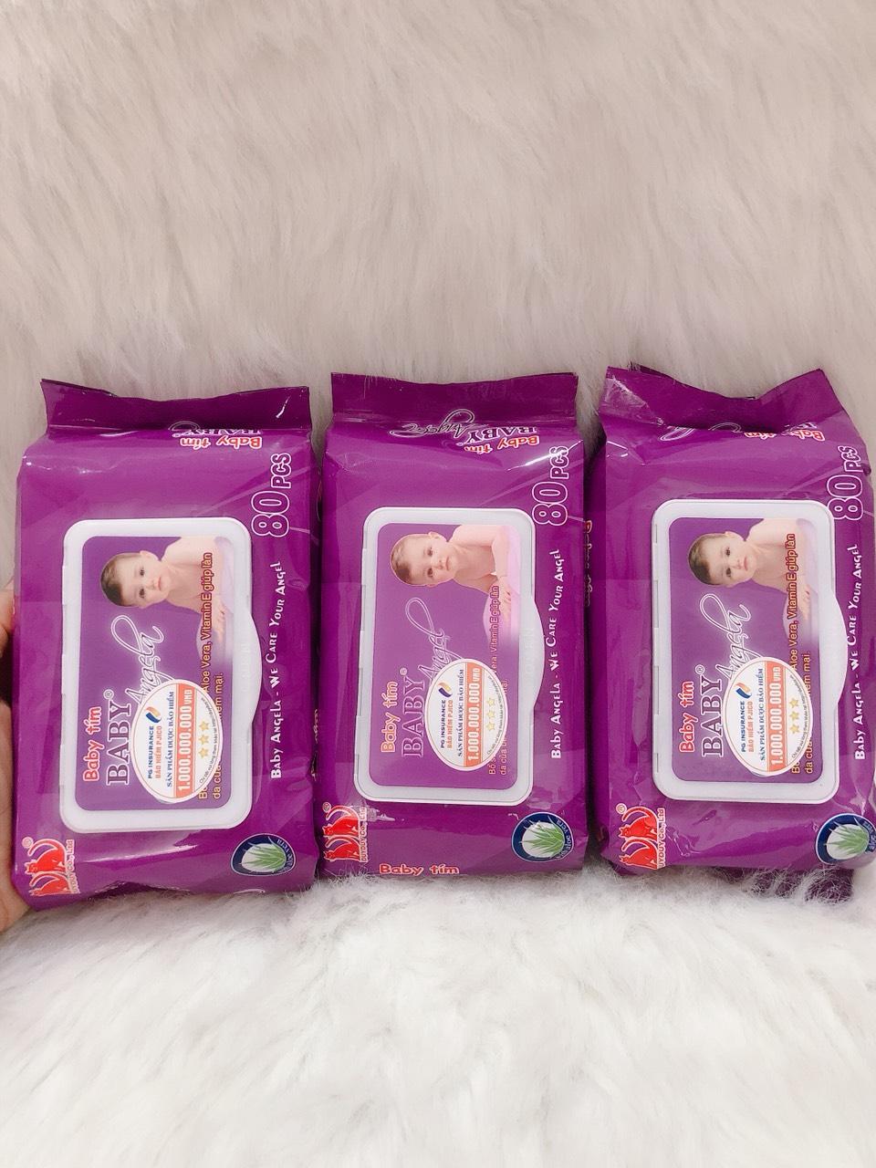 Khăn Ướt Em Bé Baby Angel Tím 80 Miếng