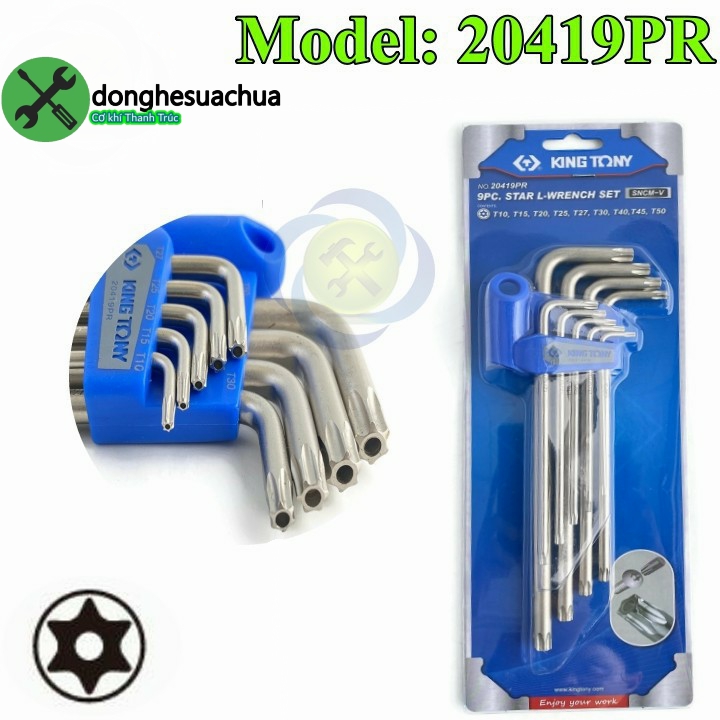 [HCM]Bộ lục giác sao có lỗ loại dài Kingtony 20419PR 9 cây T10-T50