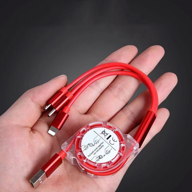 Cáp Sạc 3 Đầu Dài 1m Dây Rút Cổng Lightning, Type-C, Micro Usb