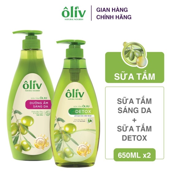 Combo Sữa Tắm Oliv Sáng Da + Sữa Tắm Detox (650ml x 2)