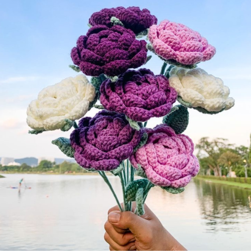 Hoa hồng móc len nhiều màu