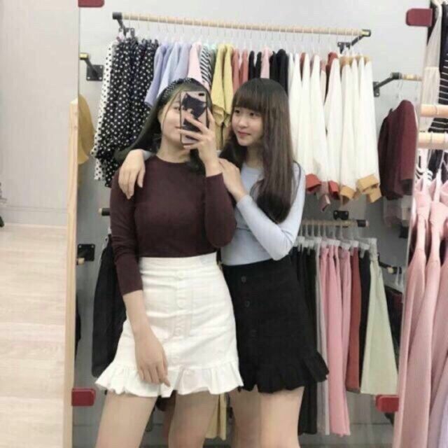 Chân váy đuôi cá nút giữa kaki