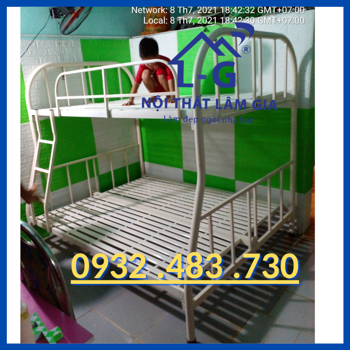 Giường sắt 2 tầng lệch cho trẻ em , giường tầng bằng sắt 1m2x1m6x2m