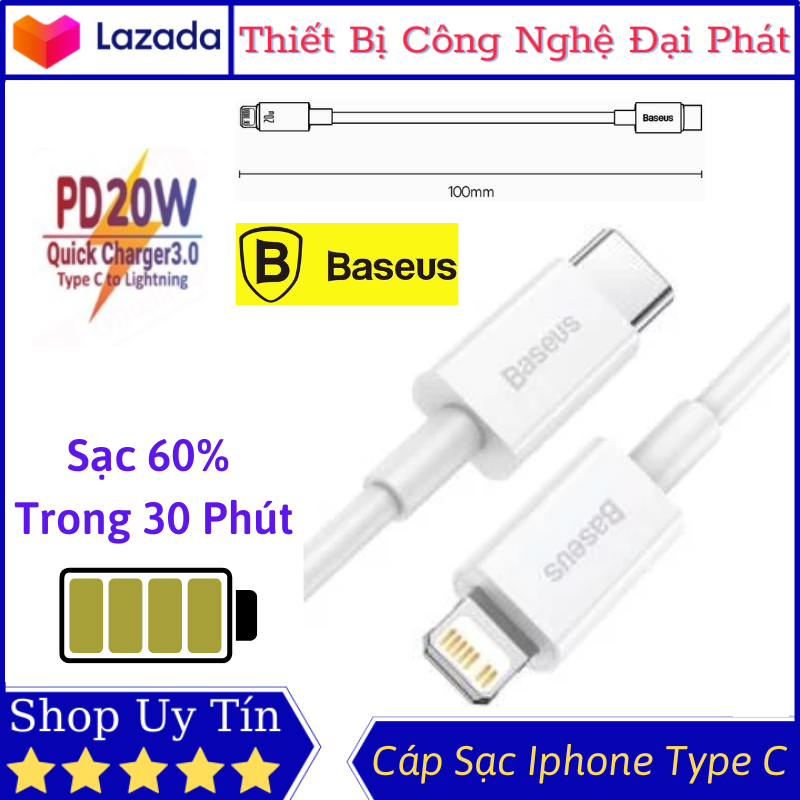 Dây sạc baseus catlys a02 pd 20w cáp sạc type c cho các sản phẩm apple sạc nhanh gấp 3 lần dây sạc thông thường