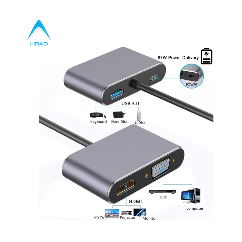 Hub Cáp chuyển USB Type-c ra 4 cổng HDMI/ VGA/ USB và cổng sạc