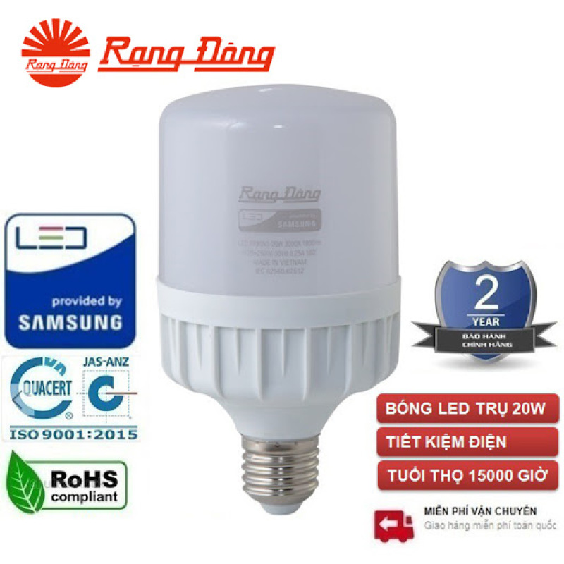 Bóng đèn LED TRỤ 20W RẠNG ĐÔNG Siêu Sáng TR80N1/20W ánh sáng trắng