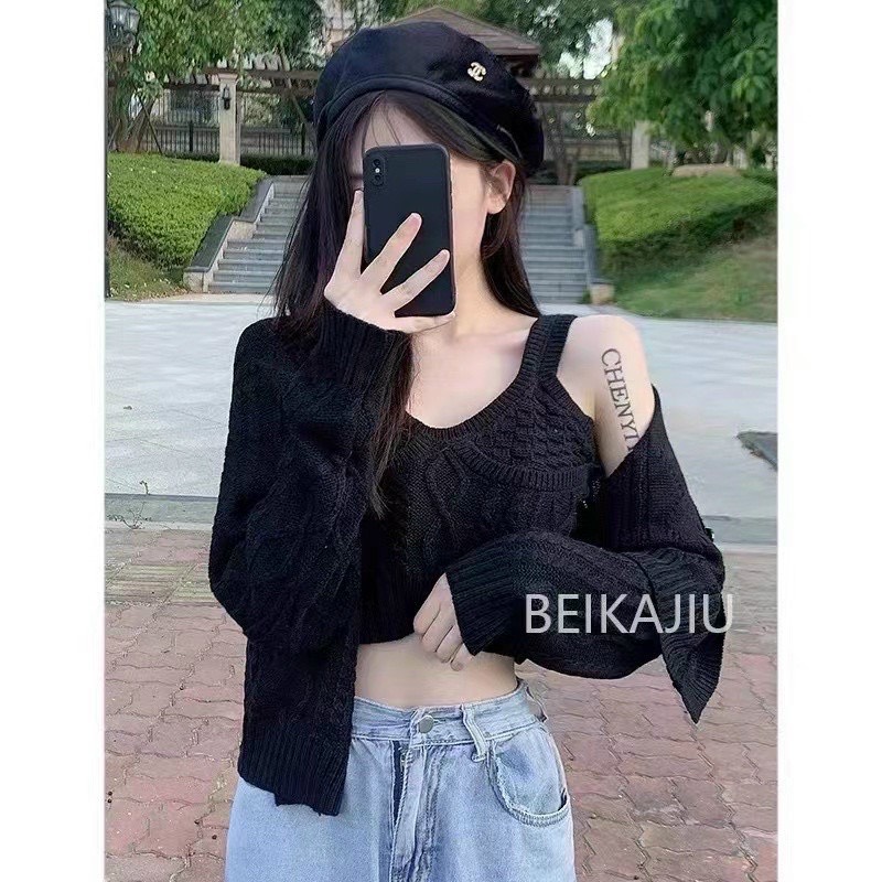 Sét áo cardigan khoác ngoài và áo dây , áo khoác cardigan len mềm mại, mặc tôn dáng