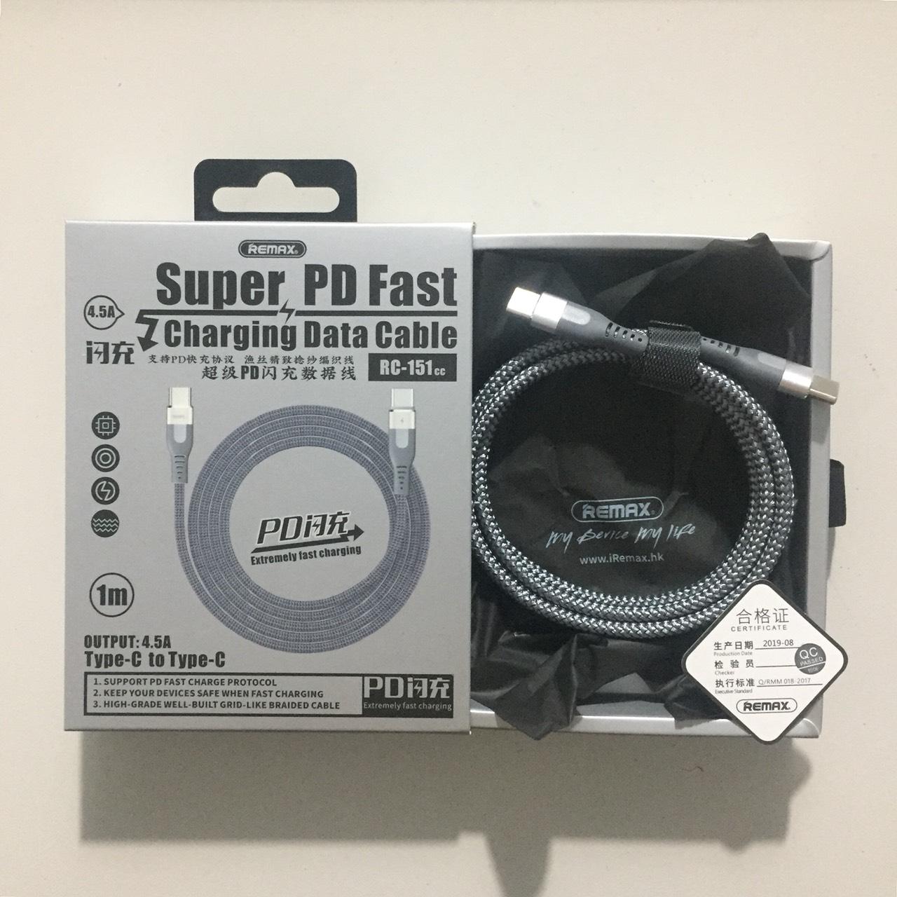 Cáp sạc nhanh 18W Remax Super PD RC-151cc - Type C ra Type C