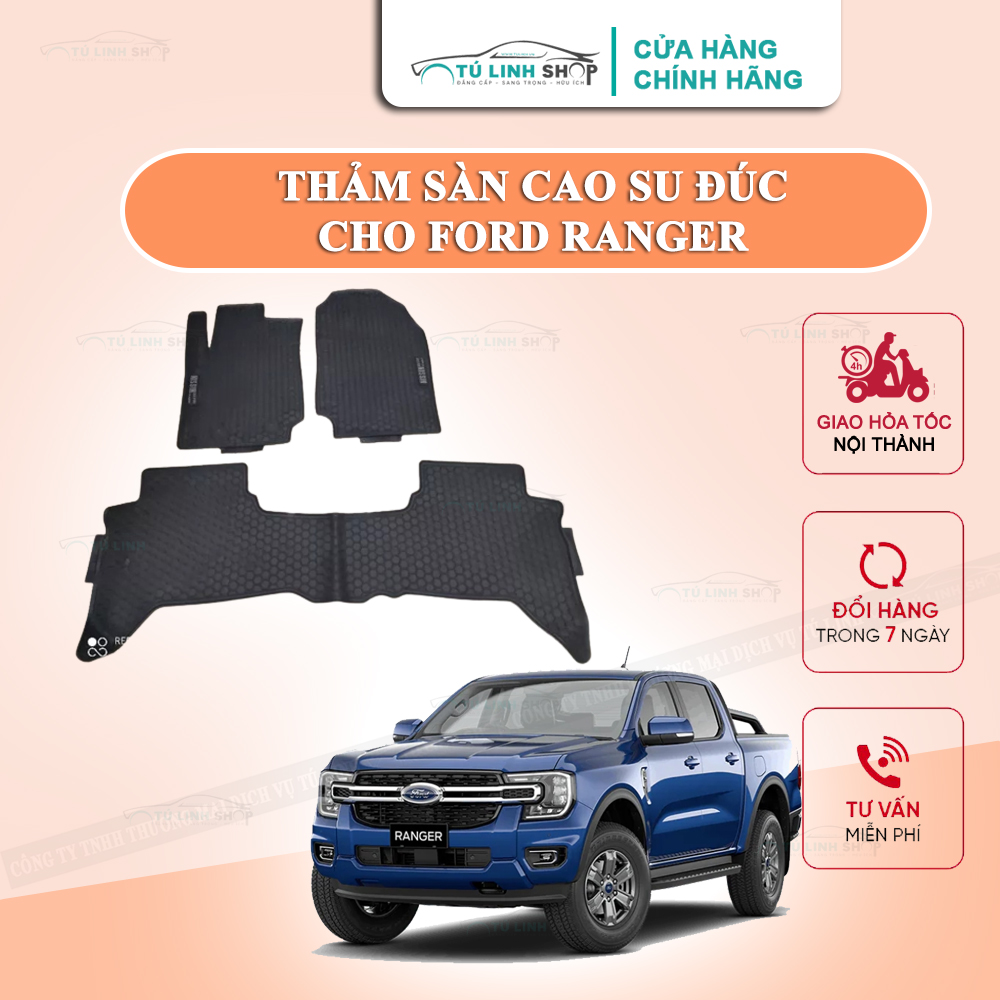 Thảm lót sàn Ford Ranger bằng cao su đúc cao cấp, không mùi, chuẩn form, dễ lau chùi.