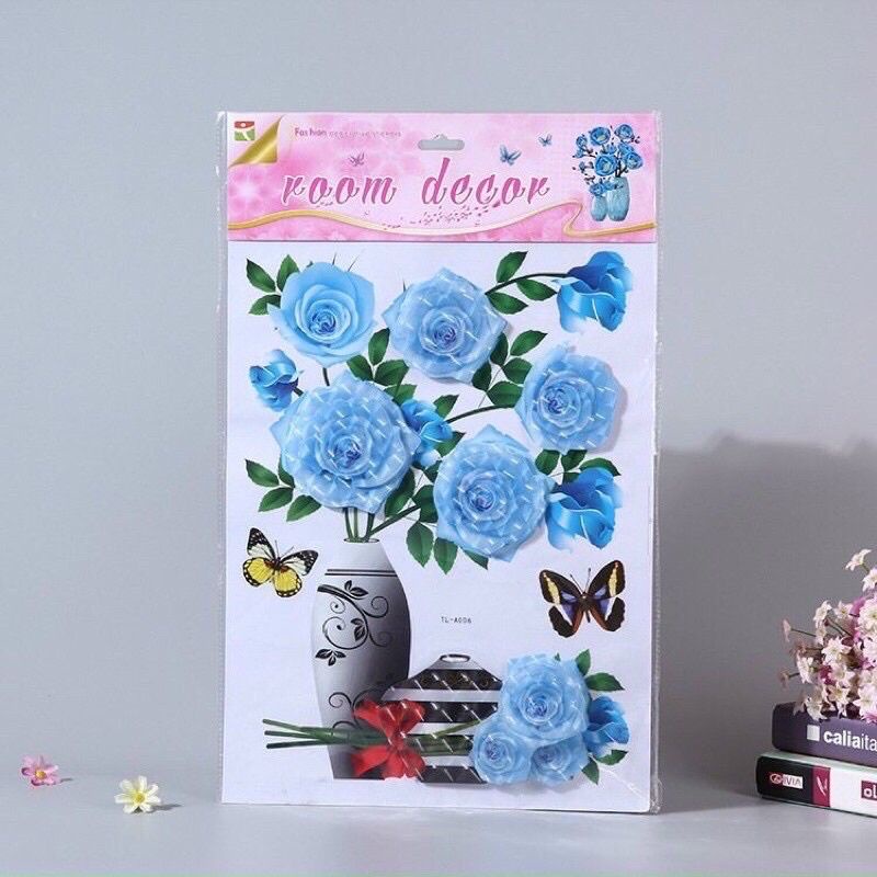 Tranh dán tường bình hoa 3D.