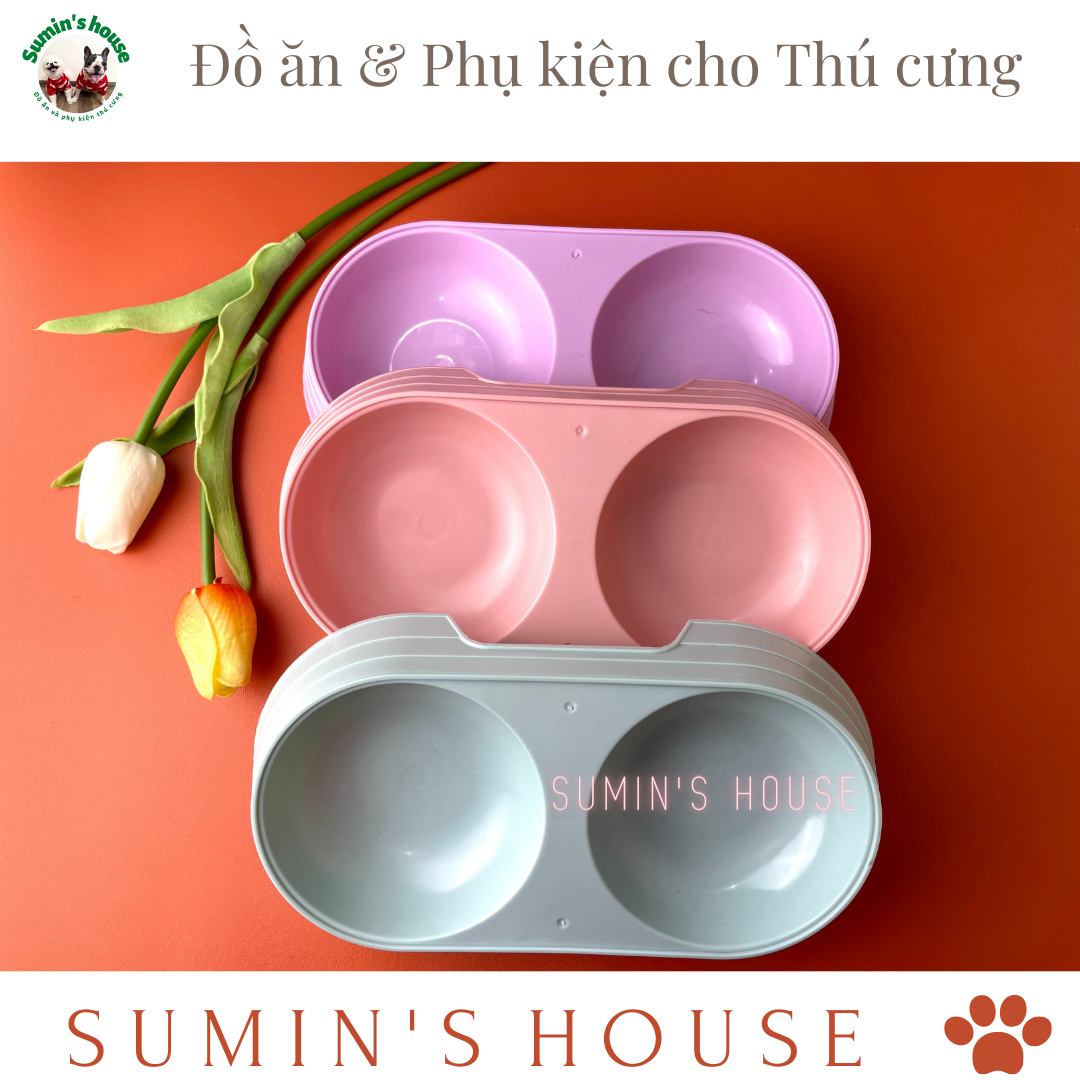 Bát ăn nhựa đôi cho chó mèo nhỏ