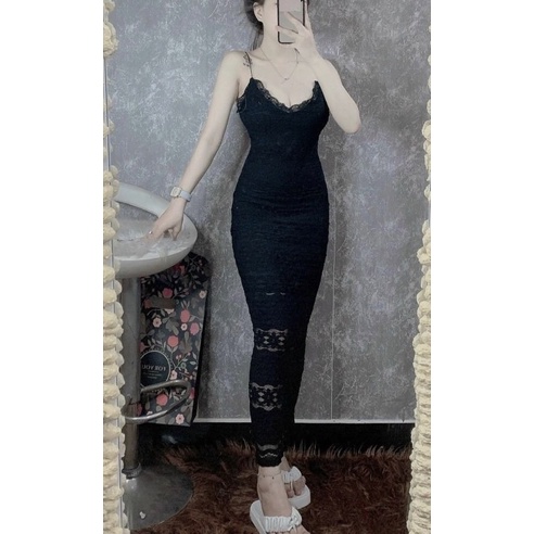Đầm dây body ren from dài 2 lớp