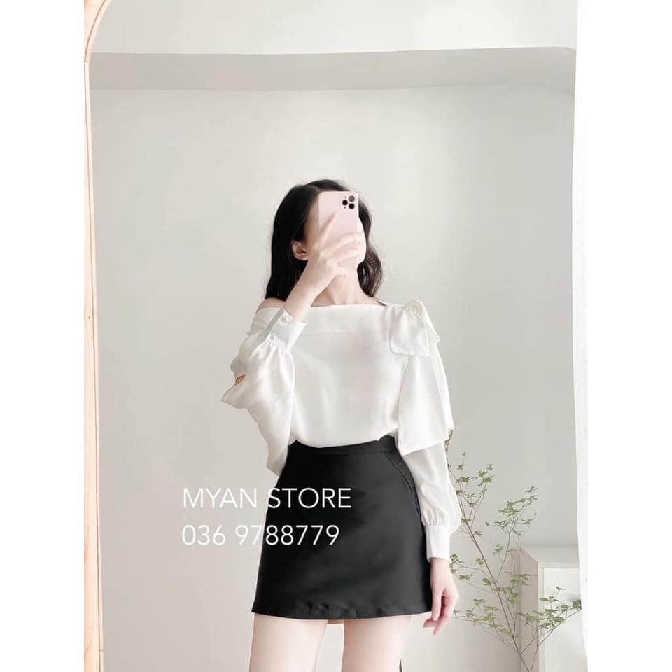 Áo sơ mi tiểu thư lệch vai, tay rơi