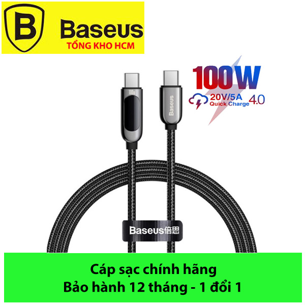 Cáp sạc nhanh baseus c to c 100w màn led, cáp sạc nhanh 100w baseus display fast charging data cable type c to c 100w
