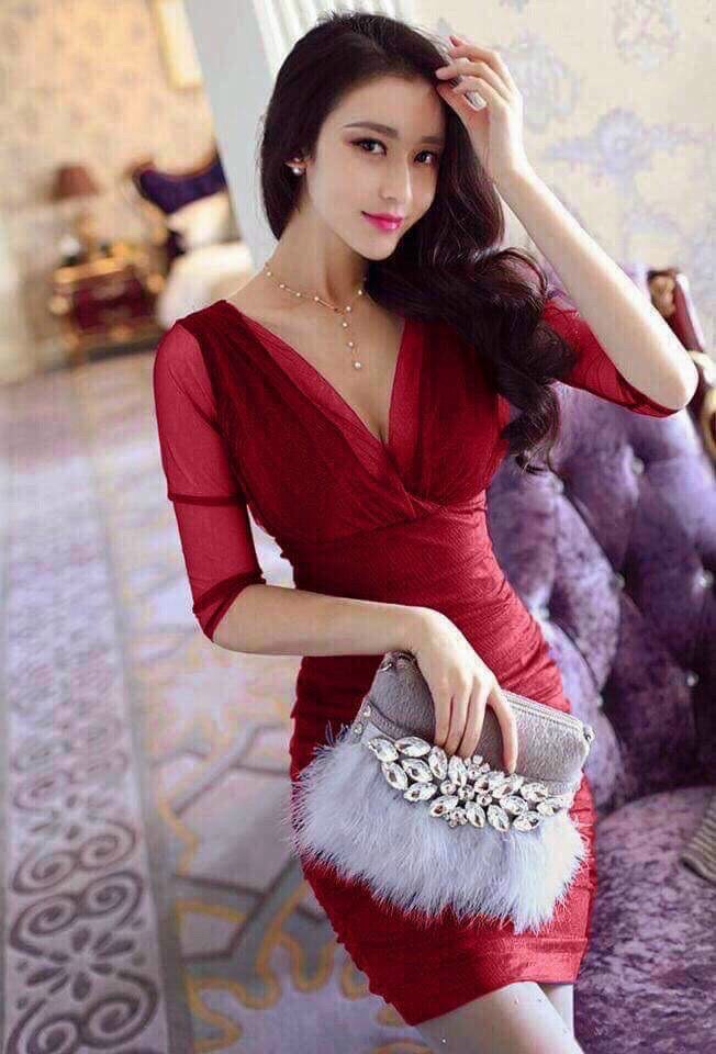 [HCM]Đầm ôm body tay lỡ cực sang ba màu ( màu đen màu đỏ và màu tím )