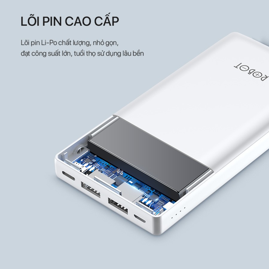 Pin Sạc Dự Phòng 20000mAh ROBOT RT20 - Công Suất 10W - 2 Cổng Output USB & 2 Cổng Input Micro USB/ Type-C