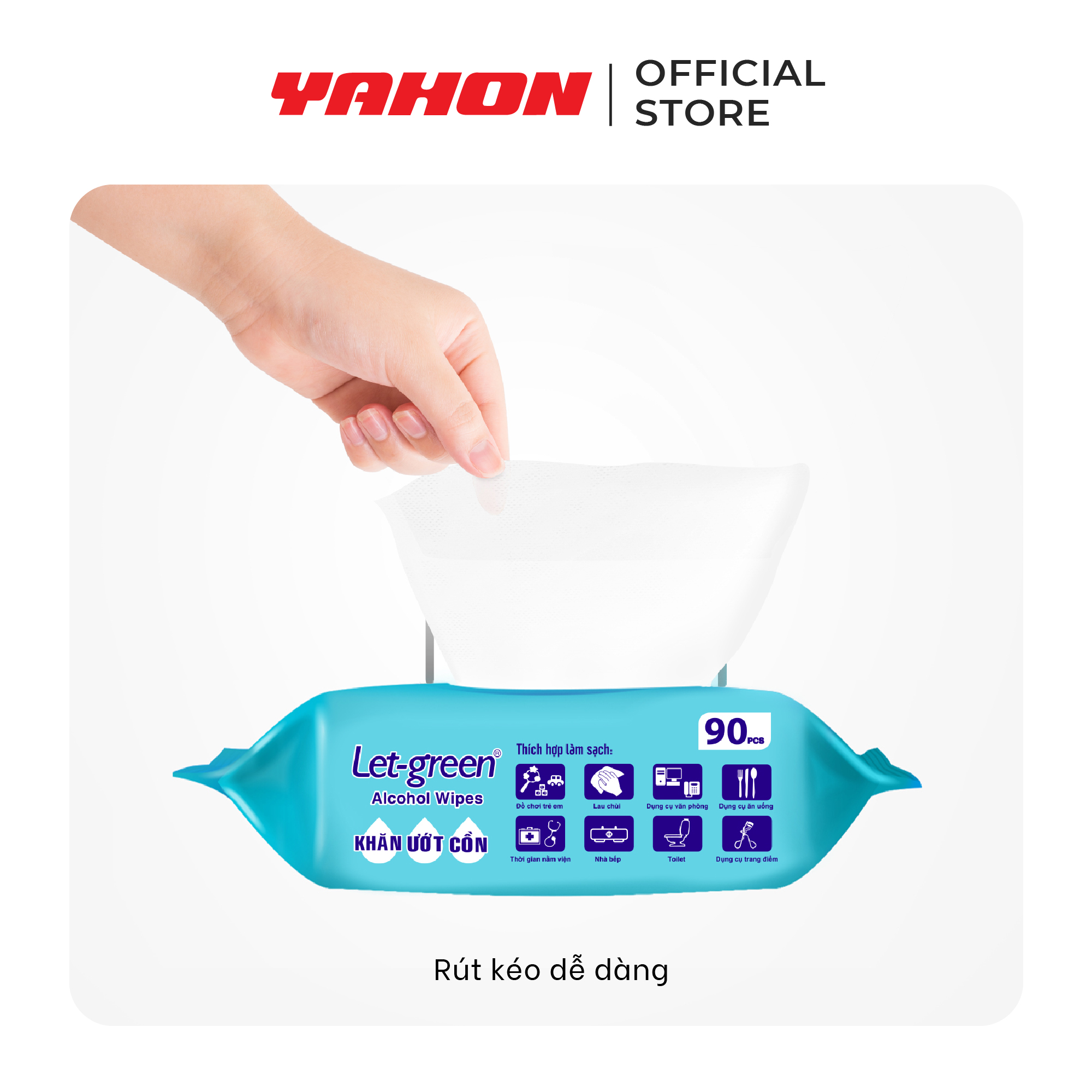 Khăn Ướt Cồn LET-GREEN, 90 Miếng/Bao