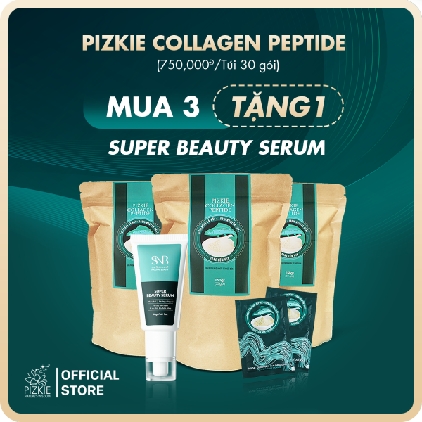 PIZKIE Collagen Peptide Làm Đẹp Da, Chống Lão Hoá, Giảm Rụng Tóc - Mua 3 Túi Collagen Tặng 1 Super Beauty Serum 750k cao cấp