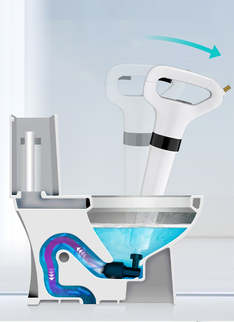 Clogged drain solution, toilet jam gun